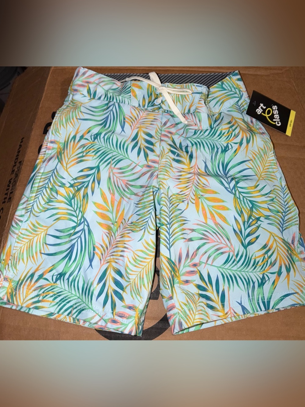 Target Kids Swim Trunks Tropical Leaf Print in Light Blue, Green, Yellow